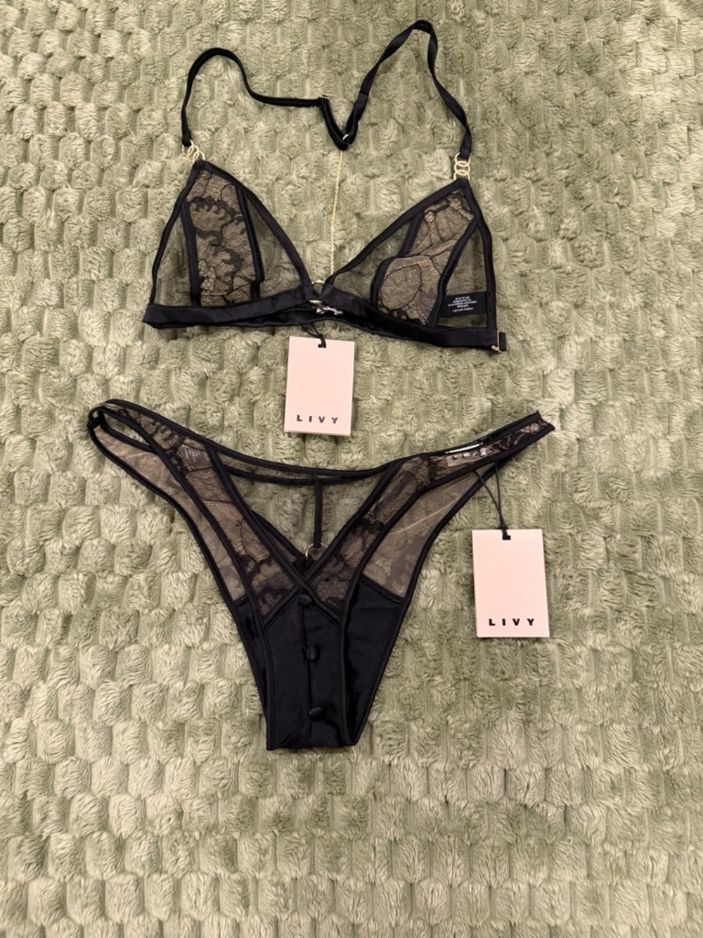 Livy Black Lace Bralette & Bikini Set